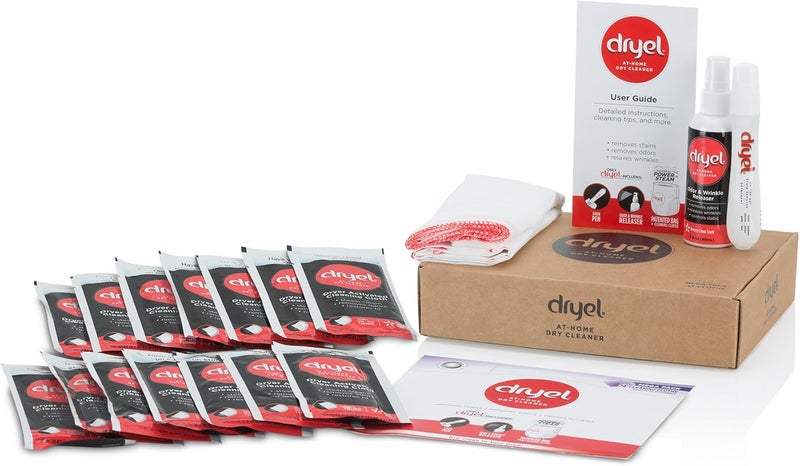 dryel طقم بدء التنظيف الجاف الضخم في المنزل، يشمل أقمشة التنظيف الجاف وقلم إزالة البقع للسفر - سعة 14 غسلة - Image 1